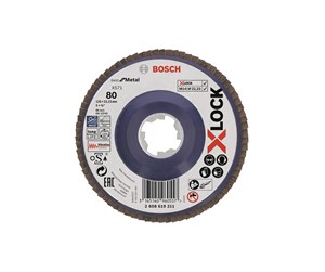 Vinkelsliper - Bosch X-LOCK-lamellslipeskiver, rett modell, plastplate, Ø125 mm, G 80, X571, Best for Metal, 1 stk. D= 125 mm, G= 80, rett - 2608619211