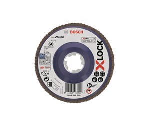 Vinkelsliper - Bosch X-LOCK-lamellslipeskiver, rett modell, plastplate, Ø125 mm, G 60, X571, Best for Metal, 1 stk. D= 125 mm, G= 60, rett - 2608619210