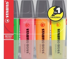 Skrive- & Tegneverktøy - STABILO BOSS Original 4 ass. colours highlighter with water-based ink refillable - 70/4