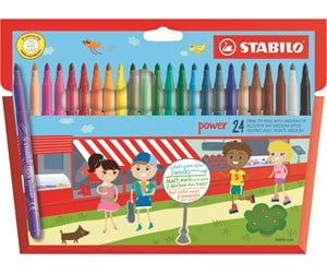 Hobbyartikler - STABILO  power fibre tip pen cardboard wallet of 24 pens washable ink cap off time 8 weeks - 280/24-01