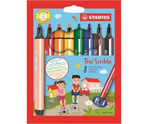 Skrive- & Tegneverktøy - STABILO ® Trio® ScribbiTriangular fibre-tip pen with spring-loaded tip cardboard wallet of 8 pens - 368/8-01