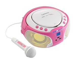 DAB, nettverks- og klokkeradio - Lenco SCD-650 - Portable FM Radio CD/MP3/USB Microphone & Light Effects - Pink - FM - Stereo - Rosa - SCD-650P