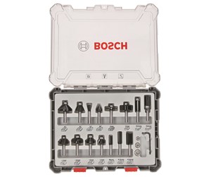 Freser - Bosch Sett med fresejern, 15 deler, blandet, 6 mm skaft 15-piece Mixed Application Router Bit Set. - 2607017471