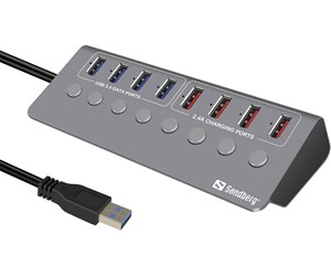 USB-hub - Sandberg USB 3.0 Hub 4xData + 4xCharge USB-hub - 4 porter - Grå - 133-94