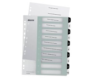 Lommer, Omslag & Registre - Leitz Register PP PC-utskrift A4+ 1-10 Hv/Sor - 12150000