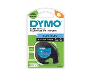 Papir, Fotopapir & Etiketter - DYMO Letratag plasttape, sort på blå, 12mm x 4m ruller - S0721650