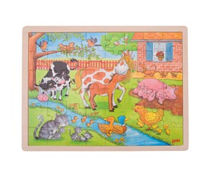 Puslespill - Goki Wooden Puzzle - On the Farm 48pcs. Tre - 57745