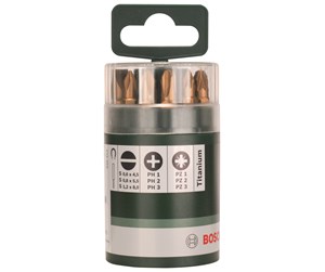 Bormaskin & Bits - Bosch 10-delers sett skrutrekkerbits titan, blandet (S, PH, PZ) UH 54; S0,6x4,5; S0,8x5,5; S1,2x8,0; PH1; PH2; PH3; PZ1; PZ2; PZ3; 25 mm - 2609255978