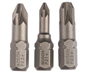 Bormaskin & Bits - Bosch 3-delers skrutrekkerbits-sett, ekstra hard (PZ) PZ1; PZ2; PZ3; 25 mm - 2607001753