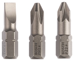 Bormaskin & Bits - Bosch 3-delers skrutrekkerbits-sett, ekstra hard (blandet) S 1,0x5,5; PH2; PZ2; 25 mm - 2607001766