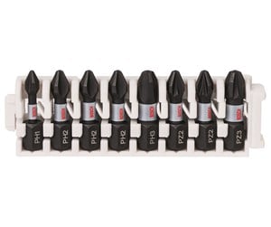 Bormaskin & Bits - Bosch Impact Control-skrutrekkerbits, pakke med 8 deler, 1xPH1, 3xPH2, 1xPH3, 2xPZ2, 1xPZ3 - 2608522323