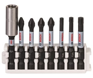 Bormaskin & Bits - Bosch Impact Control-skrutrekkerbits, pakke med 8 deler, 2xPH2, 2xPZ2, 1xT20, 1xT25, 1xT30 - 2608522326