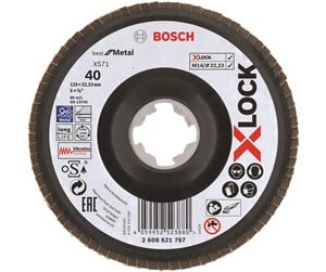 Vinkelsliper - Bosch X-LOCK-lamellslipeskiver, vinklet modell, plastplate, Ø125 mm, G 40, X571, Best for Metal, 1 stk. D= 125 mm, G= 40, vinklet - 2608621767