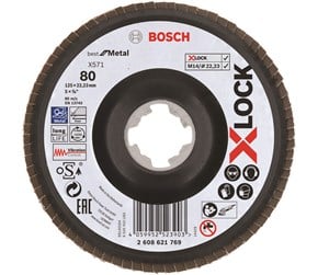 Vinkelsliper - Bosch X-LOCK-lamellslipeskiver, vinklet modell, plastplate, Ø125 mm, G 80, X571, Best for Metal, 1 stk. D= 125 mm, G= 80, vinklet - 2608621769