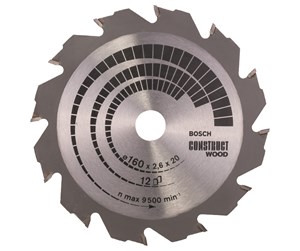 Sirkelsag - Bosch Sirkelsagblad Construct Wood 160 x 20/16 x 2,6 mm; 12 - 2608640630