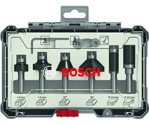 Freser - Bosch Sett med fresejern, 6 deler, profilering, 1/4" skaft 6-piece Trim and Edging Router Bit Set with 1/4" shank diameter. - 2607017470