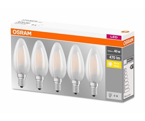 LED-lyspære - Osram LED-lyspære Classic Candle 4W/827 (40W) Frosted 5-pack E14 - 4058075090682