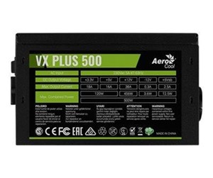 Strømforsyning (PSU) - AeroCool Value Series VX PLUS 500 Strømforsyning (PSU) - 500 Watt - 120 mm - ATX 2.3 - 80 Plus - AEROPGSVX-500PLUS-80