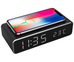 Dekorasjon - Gembird Digital alarm clock with Qi wireless charging function - Black - DAC-WPC-01