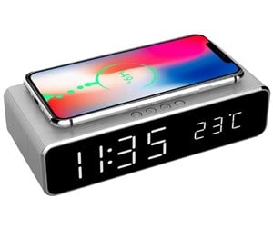 Dekorasjon - Gembird Digital alarm clock with Qi wireless charging function - Silver - DAC-WPC-01-S