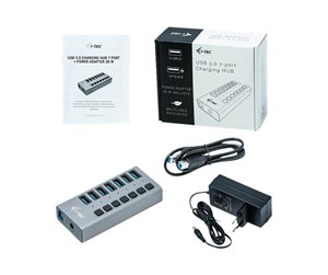 USB-hub - I-Tec USB 3.0 Charging HUB 7 port + Power Adapter 36 W USB-hub - 7 porter - Grå - U3CHARGEHUB7