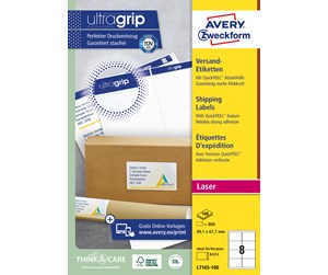 Papir, Fotopapir & Etiketter - Avery Pakkeetiketter med QuickPeel™ & Ultragrip , Til pakker, kasser og rør, 99,1 x 67,7 mm, Laser - L7165