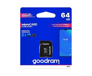 Minnekort - GOODRAM Karta pamieci microSD 64GB CL10 UHS I + adapter - M1AA-0640R12