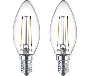 LED-lyspære - Philips LED-lyspære Classic Candle 2W/827 (25W) Clear 2-pack E14 - 929001238341