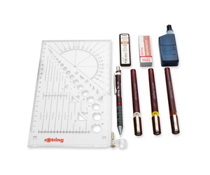 Skrive- & Tegneverktøy - Rotring Isograph Fineliner Pen & Pencil College Set | 3 Technical Pens (0.25mm 0.35mm 0.50mm) and Mechanical Pencil (0.5mm) + Accessories - S0699380