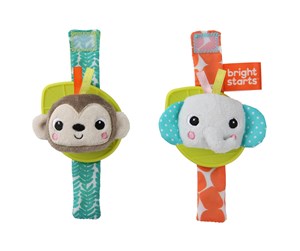 Babyleker - Bright Starts Rattle & teethe wrist pals w. monkey & elephant - BS-12092