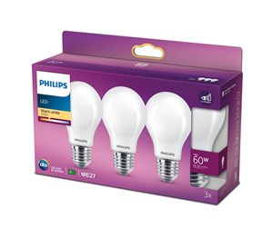 LED-lyspære - Philips LED-lyspære Classic Standard 7W/827 (60W) Frosted 3-pack E27 - 929001243059