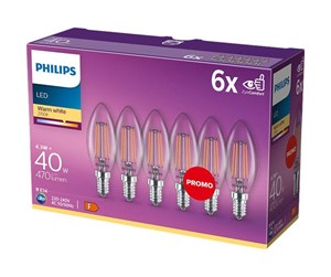 LED-lyspære - Philips LED-lyspære Classic Candle 4,3W/827 (40W) Clear 6-pack E14 - 929001889785