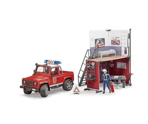 Leketøysbil - Bruder Bworld Fire Station with Land Rover Defender - 62701