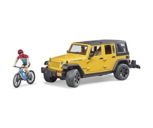 Leketøysbil - Bruder Jeep Wrangler Rubicon Unlimited with 1 mountain bike and cyclist - 02543