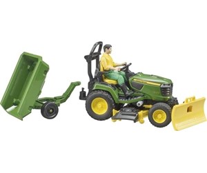 Leketøysbil - Bruder Bworld John Deere Lawn Tractor with trailer and gardener - 62104