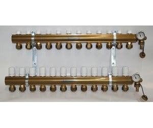 Gulvvarme - Pettinaroli Manifold system in- and outlet 1x3/4 incl brackets 20 mm fittings and end pieces 12 outlets - 7035SYS20-12