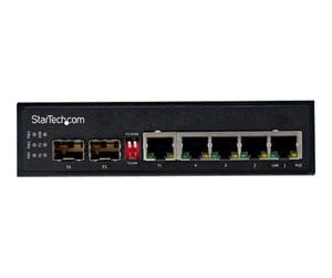 Switch/splitter - StarTech.com Industrial 5 Port Gigabit Ethernet Switch 5 PoE RJ45 +2 SFP Slots 30W PoE+ 48VDC 10/100/1000 Power Over Ethernet LAN Switch -40C to 75C with DIN Connector/Mountable - switch - 6 ports - IES1G52UPDIN