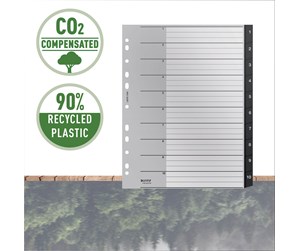 Lommer, Omslag & Registre - Leitz Recycle register 1-10, PP, ekstra bred, CO2-kompensert - 12080000