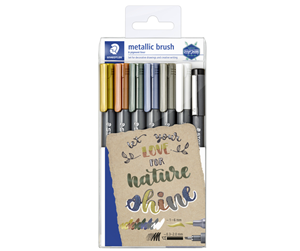 Hobbyartikler - Staedtler Metallic&white brush 6pcs & 1 pigm. - 8321 TB7