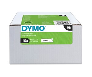 Papir, Fotopapir & Etiketter - DYMO D1 tape, 19mm x 7m rull, sort på hvit, 10 ruller - 2093098