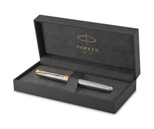 Skrive- & Tegneverktøy - Parker Sonnet Fountain Pen | Stainless Steel with Gold Trim | Fine Nib | Gift Box - 1931504