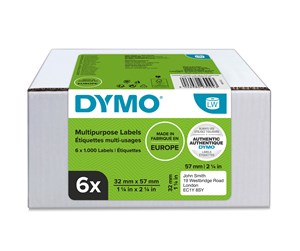 Papir, Fotopapir & Etiketter - DYMO LW multifunksjonelle etiketter, 32mm x 57mm, 6 ruller med 1000 stk. (6000 stk. i alt) - 2093094