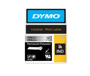 Papir, Fotopapir & Etiketter - DYMO Dymo Rhino permanent polyester 9mm x 5.5m - sort på metallic - 18485