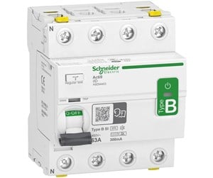 Komponenter for switchboxes og skap - Schneider Electric Acti9 rccb earth leakage protection 4p 63a 300ma b-class-si super immun ac/dc for inst with 3p speed drive and inverter due to dc current - A9Z64463