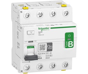 Komponenter for switchboxes og skap - Schneider Electric Acti9 rccb earth leakage protection 4p 40a 30ma b-class-si super immun ac/dc for inst with 3p speed drive and inverter due to dc current - A9Z61440