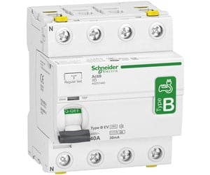 Komponenter for switchboxes og skap - Schneider Electric Rccb earth leakage protection 4p 40a 30ma b-class speciel design for ev-electrical vehicle charger ac/dc - A9Z51440