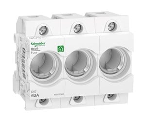 Komponenter for switchboxes og skap - Schneider Electric Resi9 neozed d02 3p 63a fuse holder without screw head fits din rail. d02 black screw heads are supplied in pack of 10 r9j02063 - R9J02363