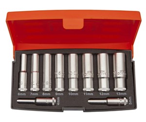 Verktøy - BAHCO socket set 1/4 lang 10 pieces 4-13mm - S0810L