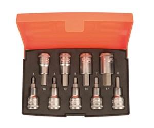 Verktøy - BAHCO 1/2 socket set w/hexagonal bits  9pcs 4-17mm - S9HEX