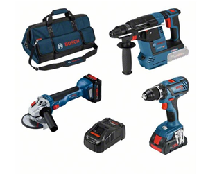 Skru/Bormaskin - Bosch COMBO SET 18V GSR/GWS/GBH, 1 stk. 4 Ah og 1 stk. 8 Ah batterier, PC BAG - 0615990M3C